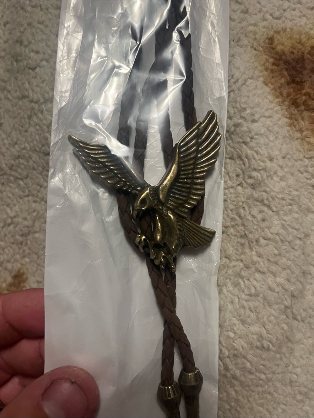 Braided Brown Bolo Tie with Brass Eagle Accent